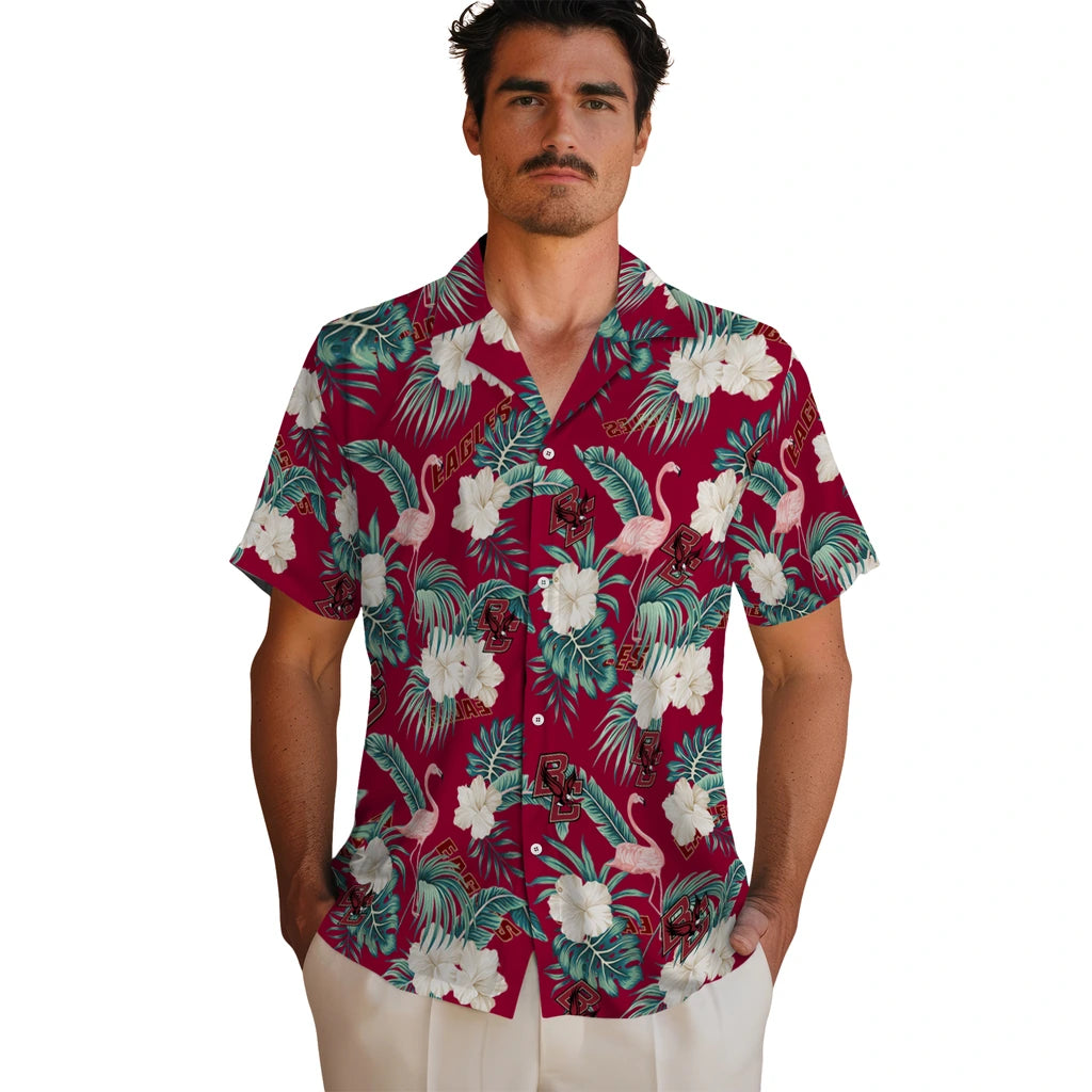Boston College Eagles Hawaiian Shirt - Flamingo and Hibiscus | Hula Hawaiian Shirts