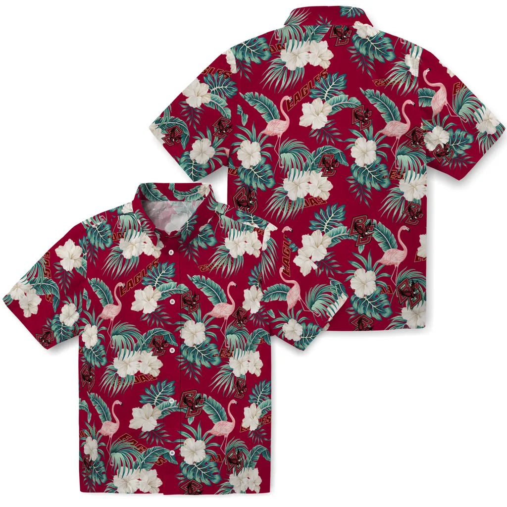 Boston College Eagles Hawaiian Shirt - Flamingo and Hibiscus | Hula Hawaiian Shirts