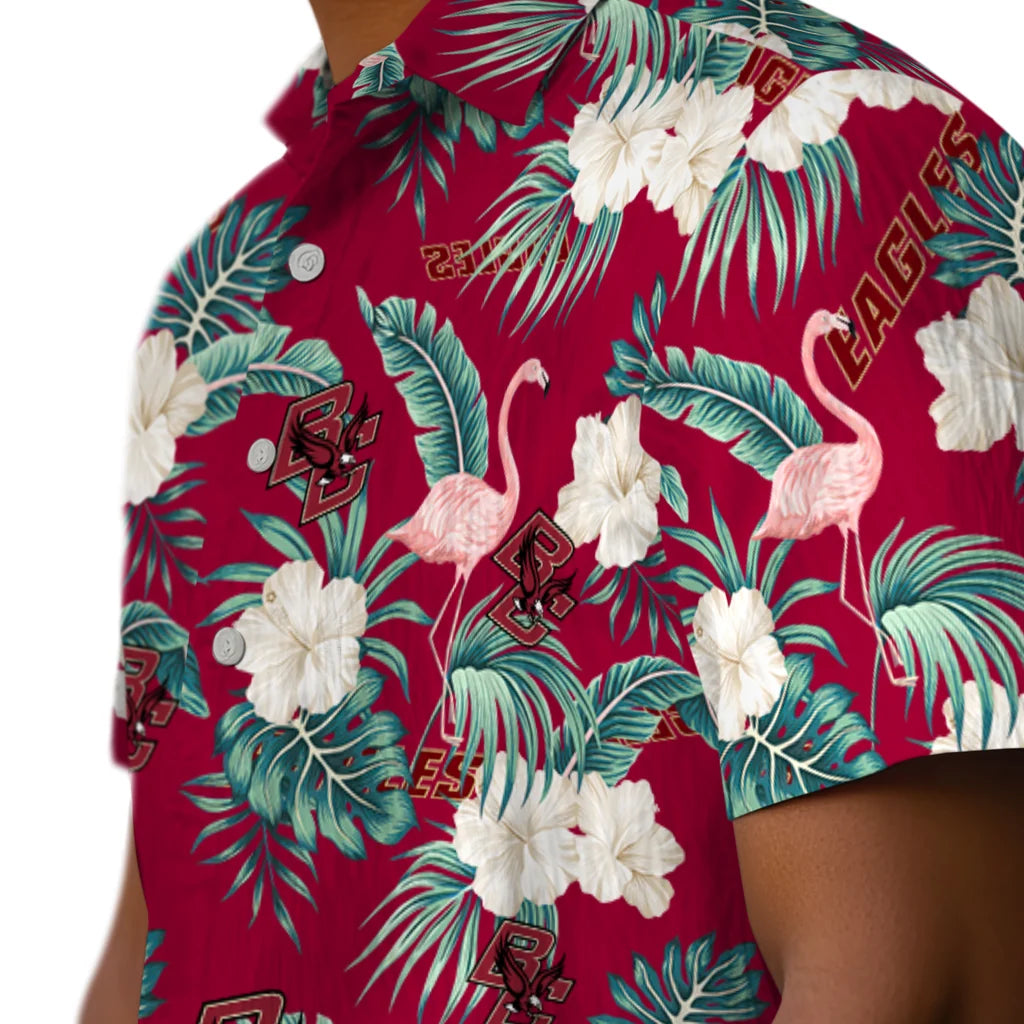 Boston College Eagles Hawaiian Shirt - Flamingo and Hibiscus | Hula Hawaiian Shirts