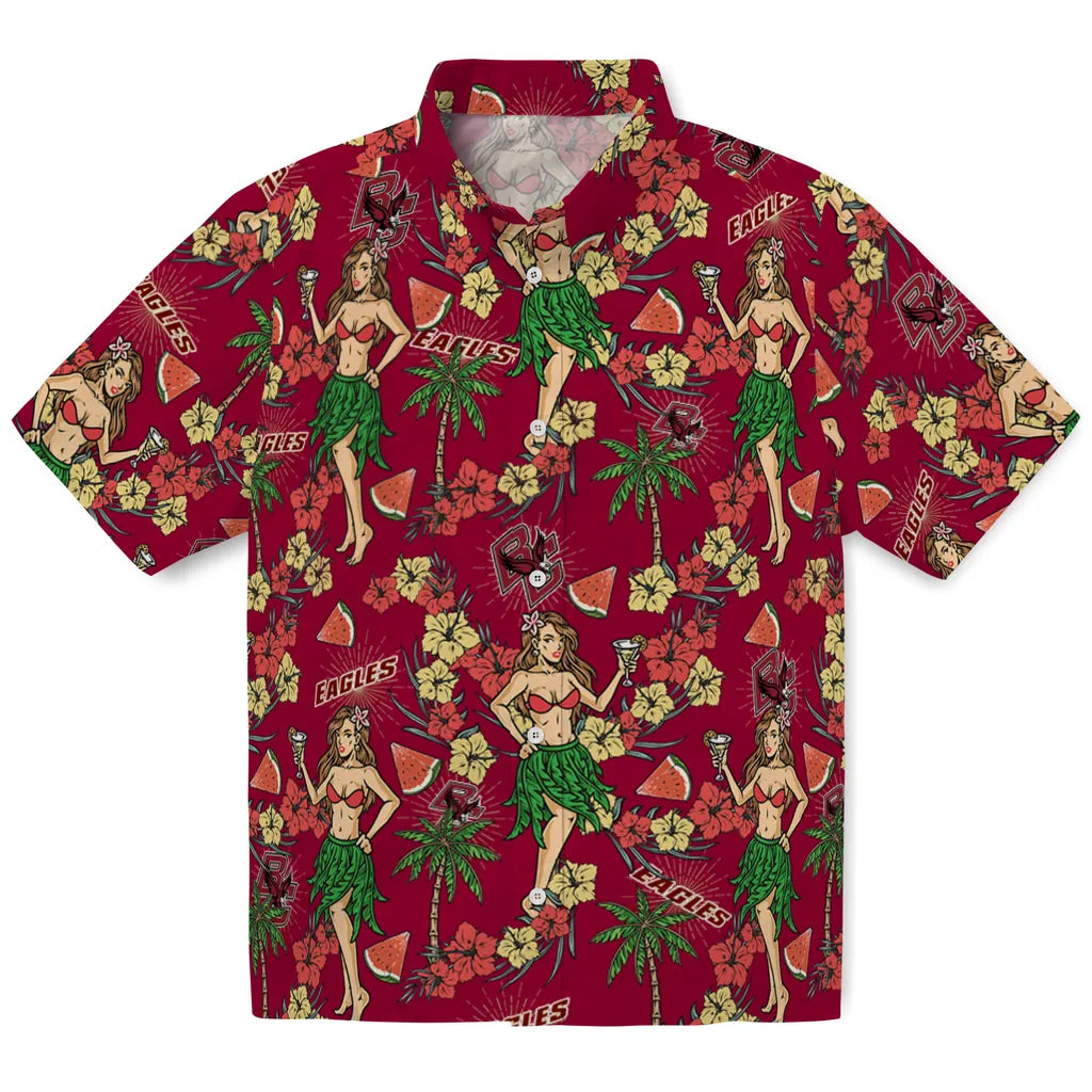 Boston College Eagles Hawaiian Shirt - Hawaiian Girls Design | Hula Hawaiian Shirts