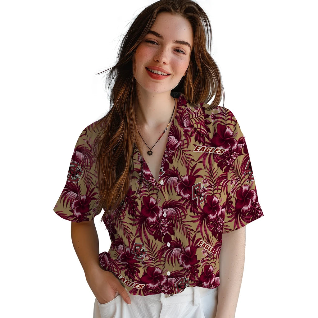 Boston College Eagles Hawaiian Shirt - Hibiscus Exotic | Hula Hawaiian Shirts