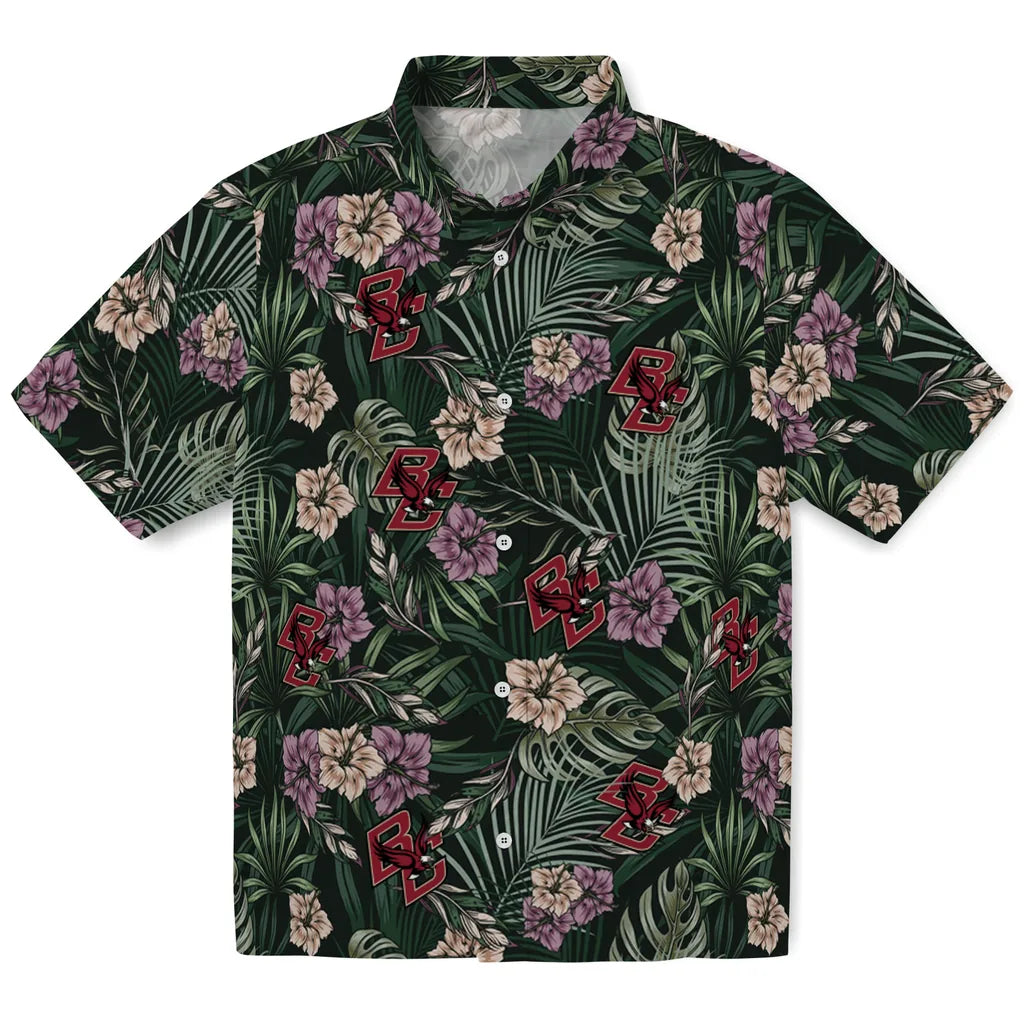 Boston College Eagles Hawaiian Shirt - Hibiscus Leaves Pattern | Hula Hawaiian Shirts