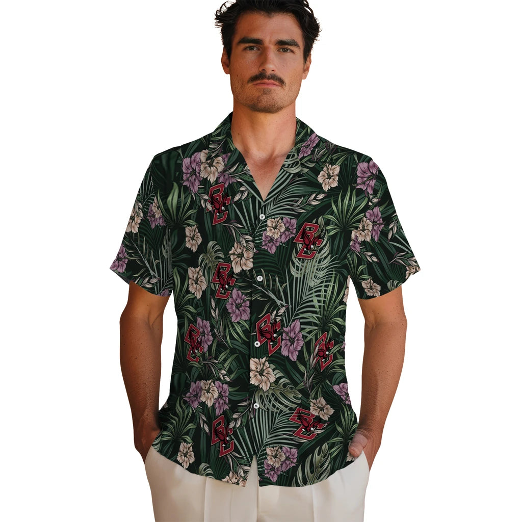 Boston College Eagles Hawaiian Shirt - Hibiscus Leaves Pattern | Hula Hawaiian Shirts
