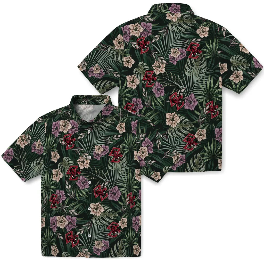 Boston College Eagles Hawaiian Shirt - Hibiscus Leaves Pattern | Hula Hawaiian Shirts