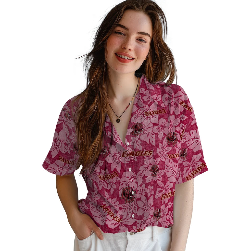 Boston College Eagles Hawaiian Shirt - Hibiscus Oasis | Hula Hawaiian Shirts
