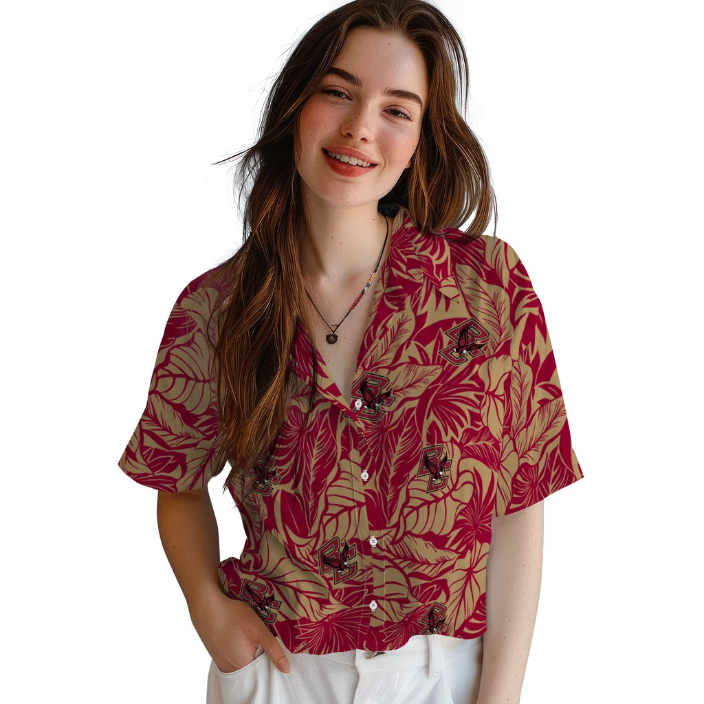 Boston College Eagles Hawaiian Shirt - Monstera Layer | Hula Hawaiian Shirts