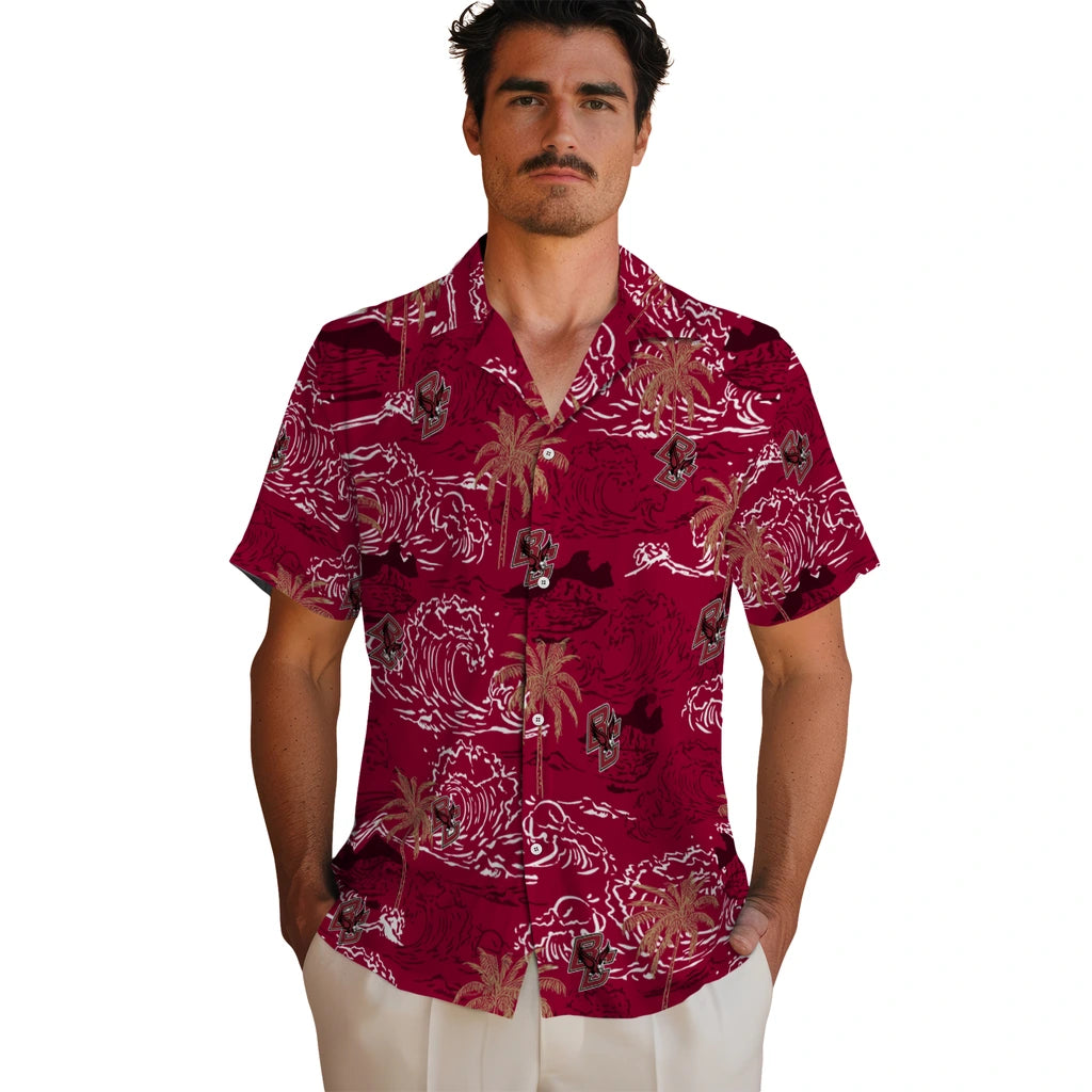 Boston College Eagles Hawaiian Shirt - Wave Palm | Hula Hawaiian Shirts