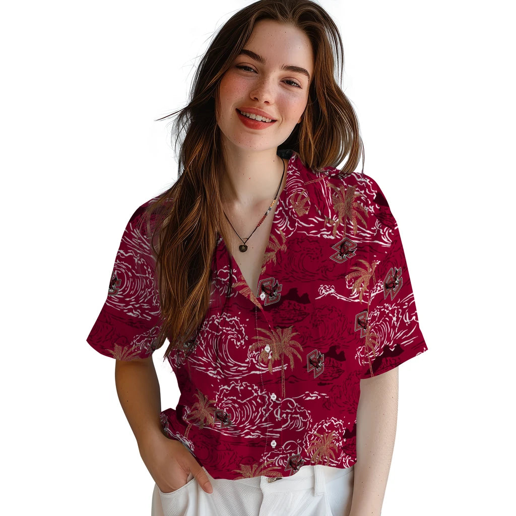 Boston College Eagles Hawaiian Shirt - Wave Palm | Hula Hawaiian Shirts