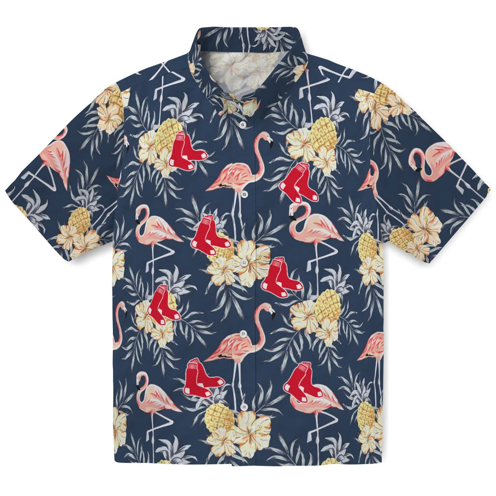 Boston Red Sox Hawaiian Shirt - Flamingo Hibiscus | Hula Hawaiian Shirts