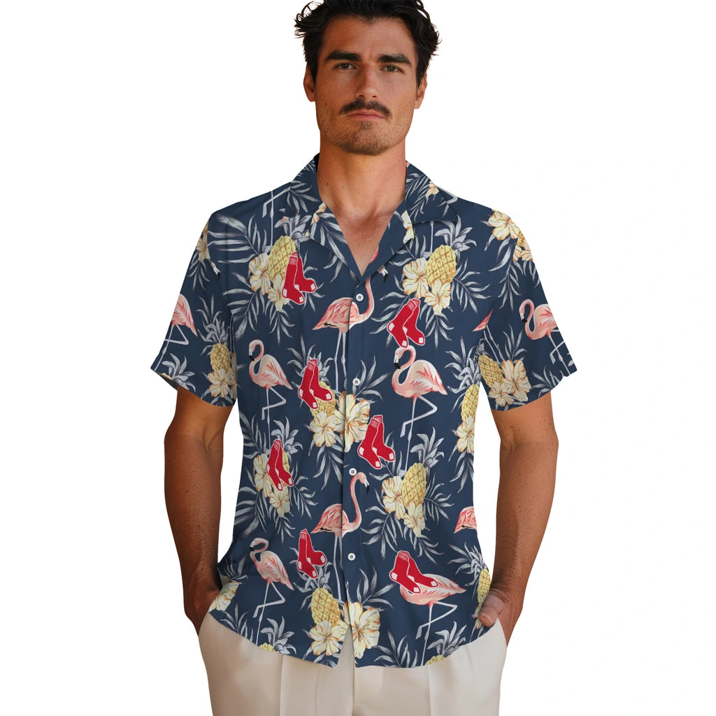 Boston Red Sox Hawaiian Shirt - Flamingo Hibiscus | Hula Hawaiian Shirts