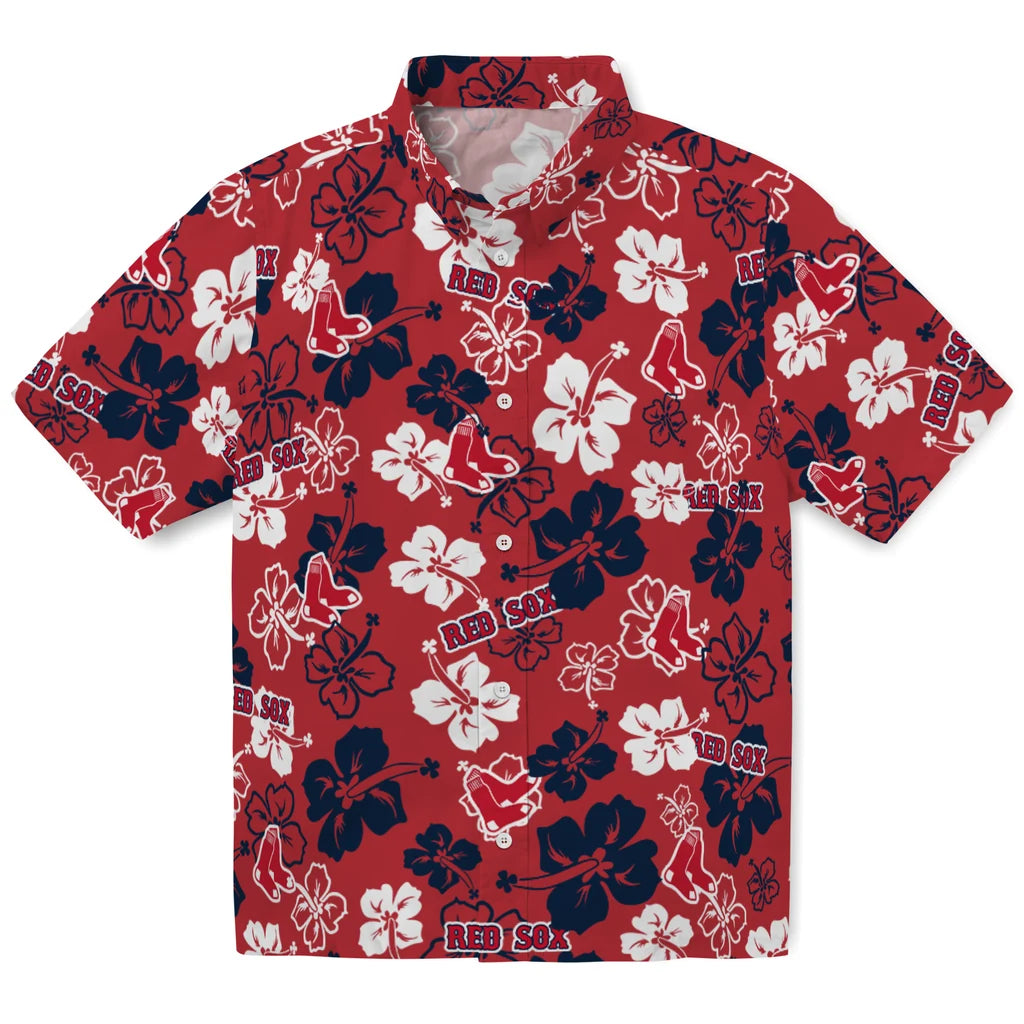 Boston Red Sox Hawaiian Shirt - Hibiscus Flower Design | Hula Hawaiian Shirts