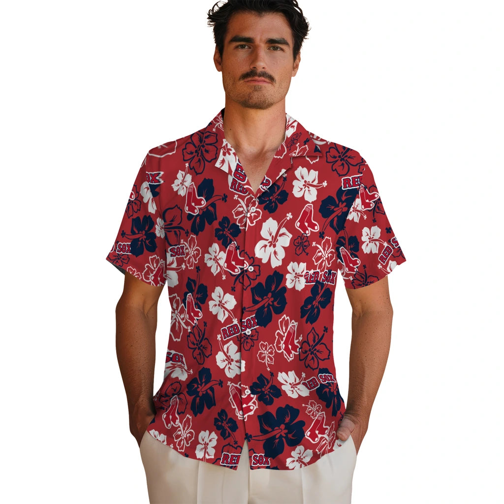 Boston Red Sox Hawaiian Shirt - Hibiscus Flower Design | Hula Hawaiian Shirts