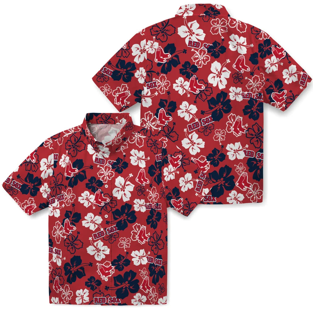 Boston Red Sox Hawaiian Shirt - Hibiscus Flower Design | Hula Hawaiian Shirts