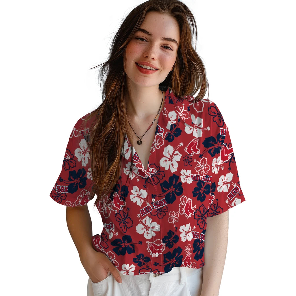 Boston Red Sox Hawaiian Shirt - Hibiscus Flower Design | Hula Hawaiian Shirts