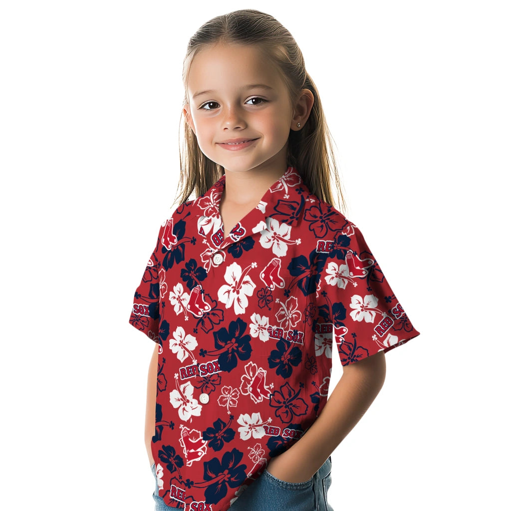 Boston Red Sox Hawaiian Shirt - Hibiscus Flower Design | Hula Hawaiian Shirts