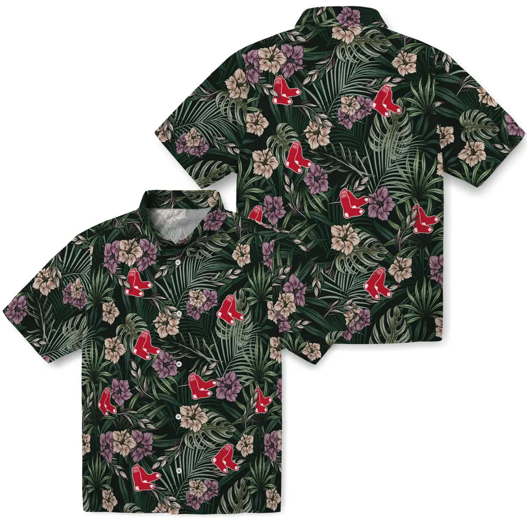 Boston Red Sox Hawaiian Shirt - Hibiscus Leaves Pattern | Hula Hawaiian Shirts