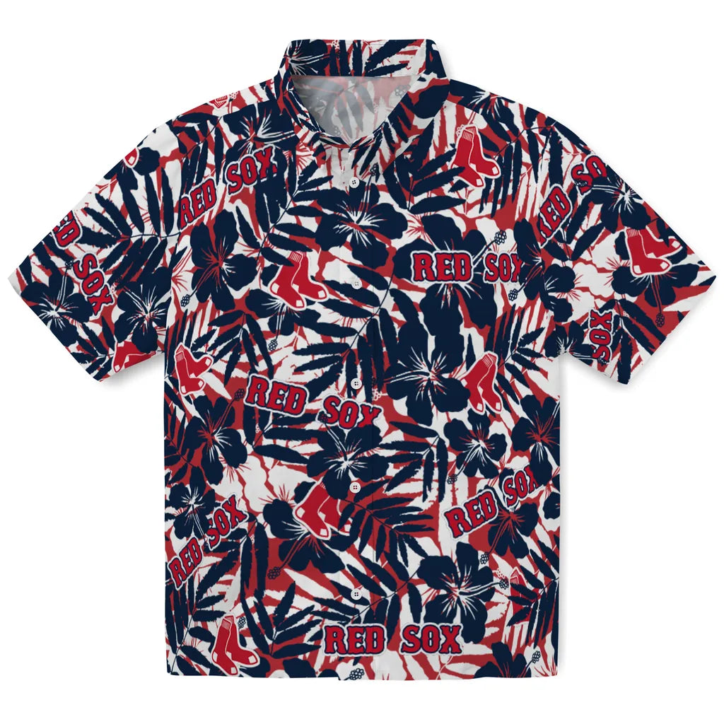 Boston Red Sox Hawaiian Shirt - Hibiscus Overlay | Hula Hawaiian Shirts