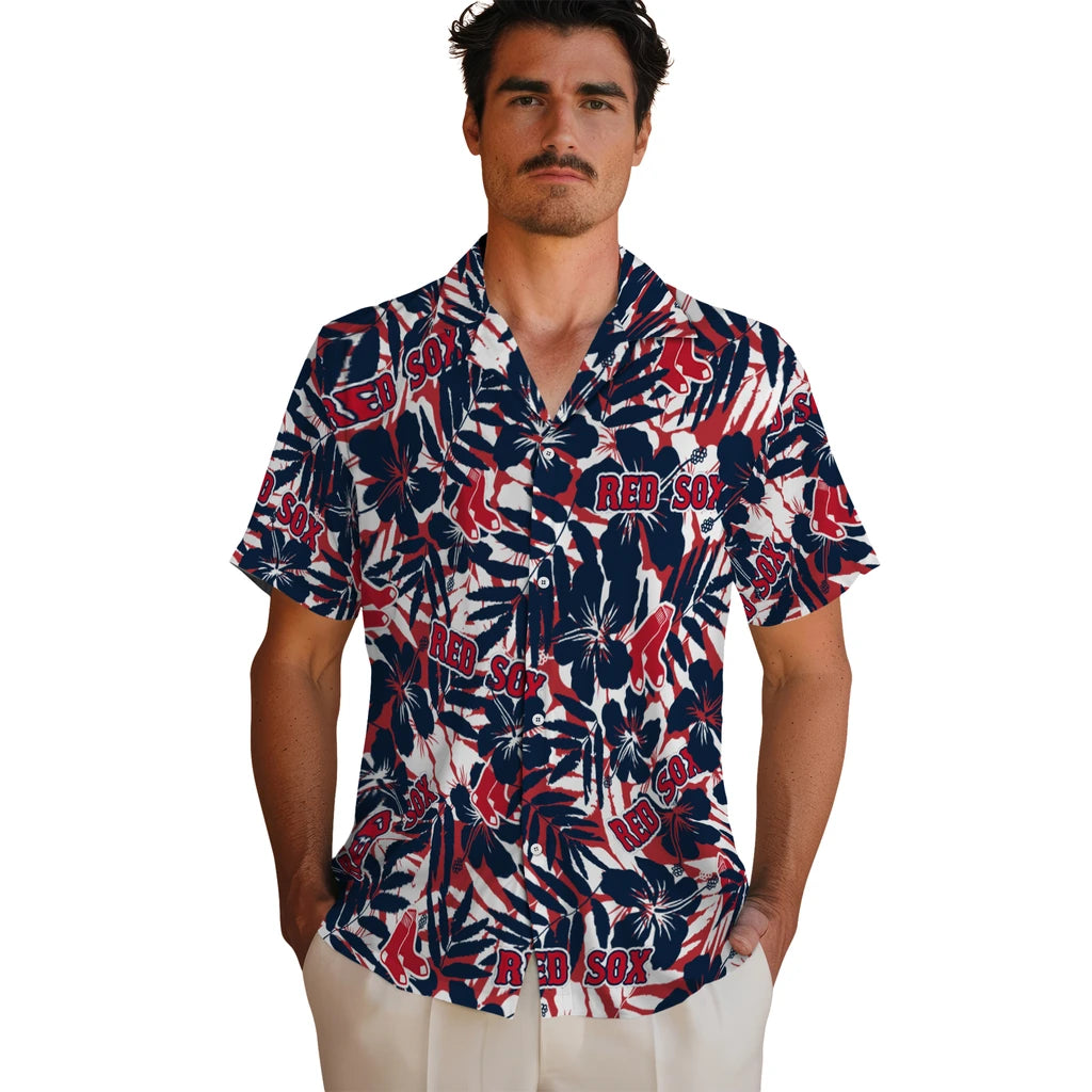 Boston Red Sox Hawaiian Shirt - Hibiscus Overlay | Hula Hawaiian Shirts