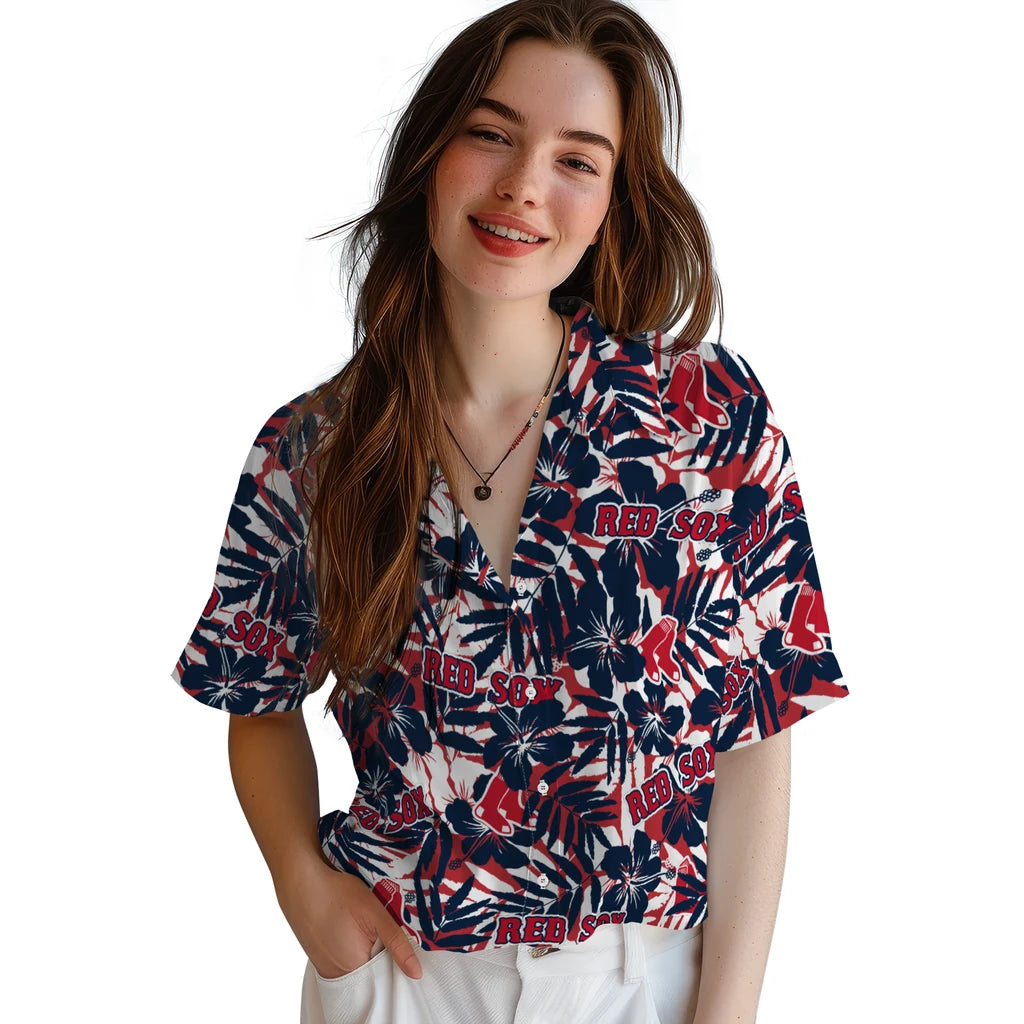 Boston Red Sox Hawaiian Shirt - Hibiscus Overlay | Hula Hawaiian Shirts