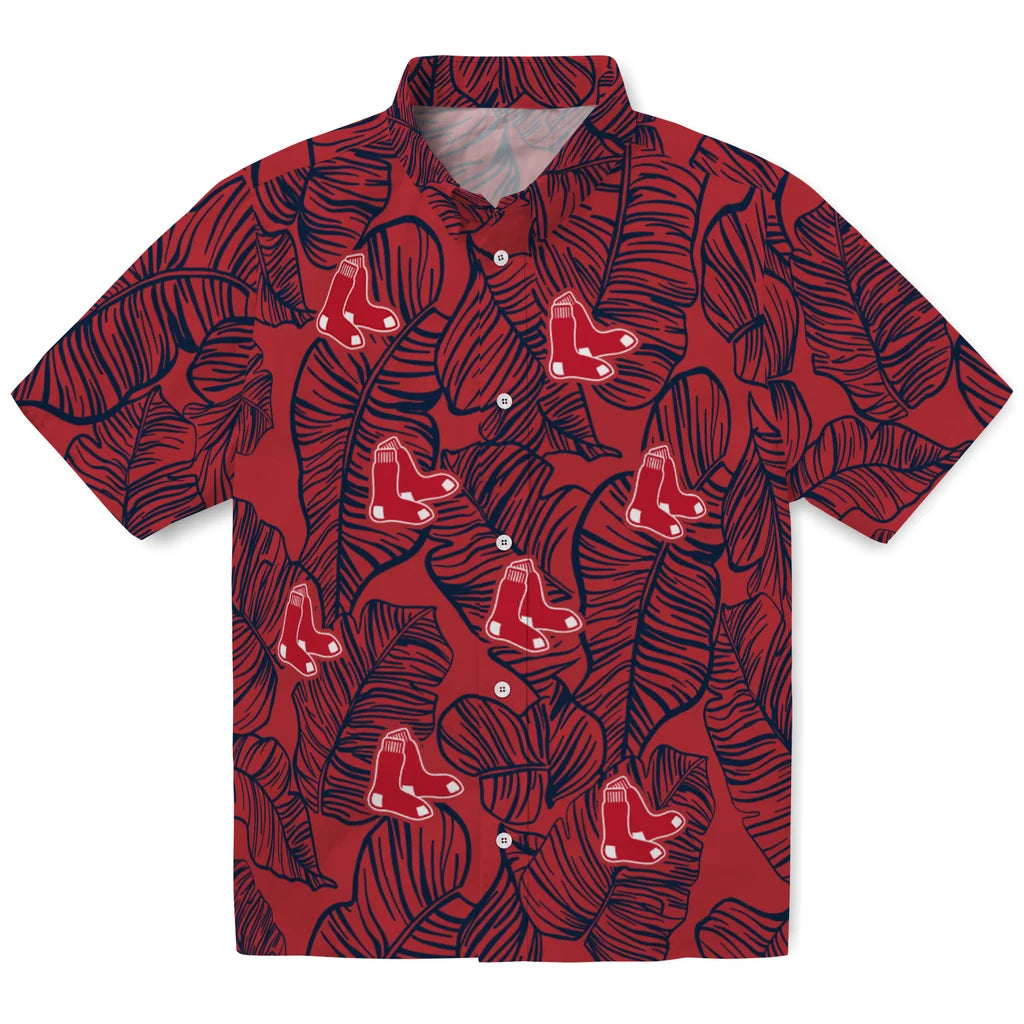 Boston Red Sox Hawaiian Shirt - Leaf Outline | Hula Hawaiian Shirts