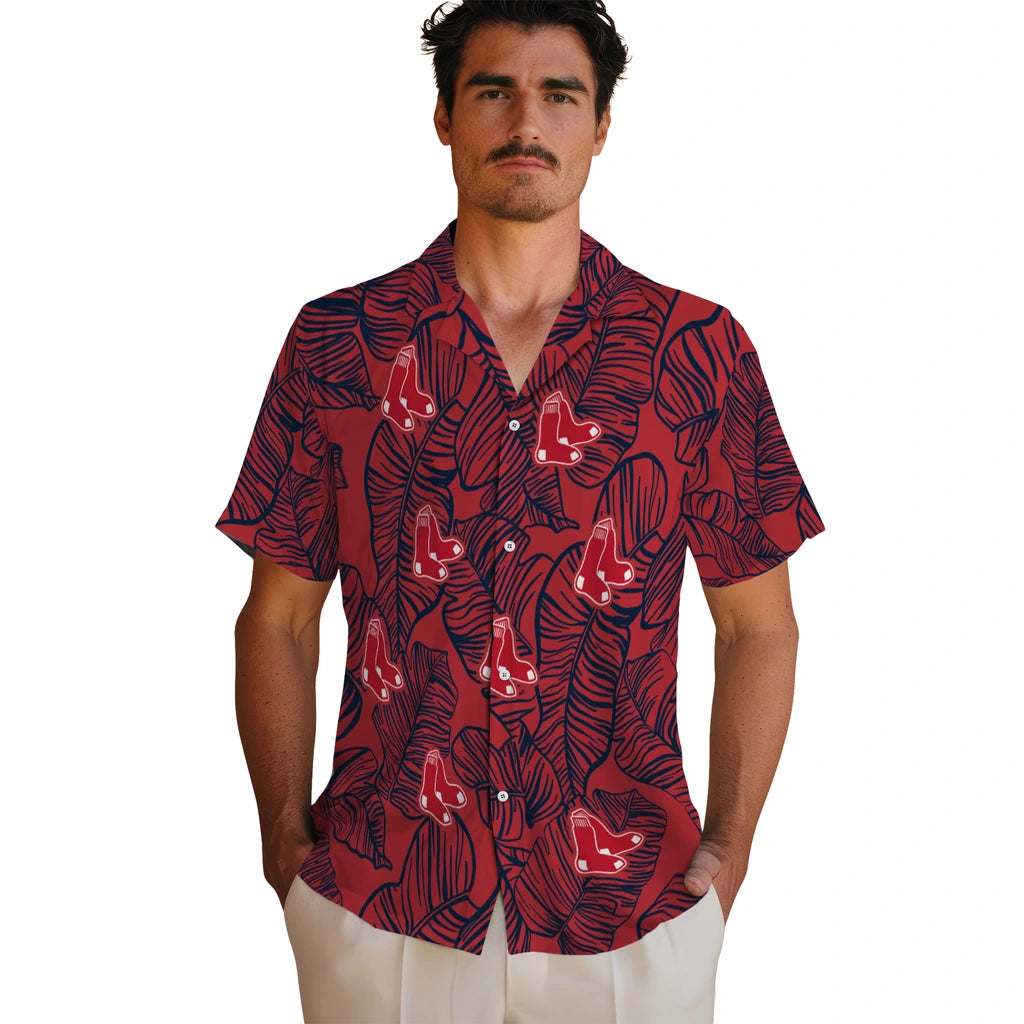 Boston Red Sox Hawaiian Shirt - Leaf Outline | Hula Hawaiian Shirts