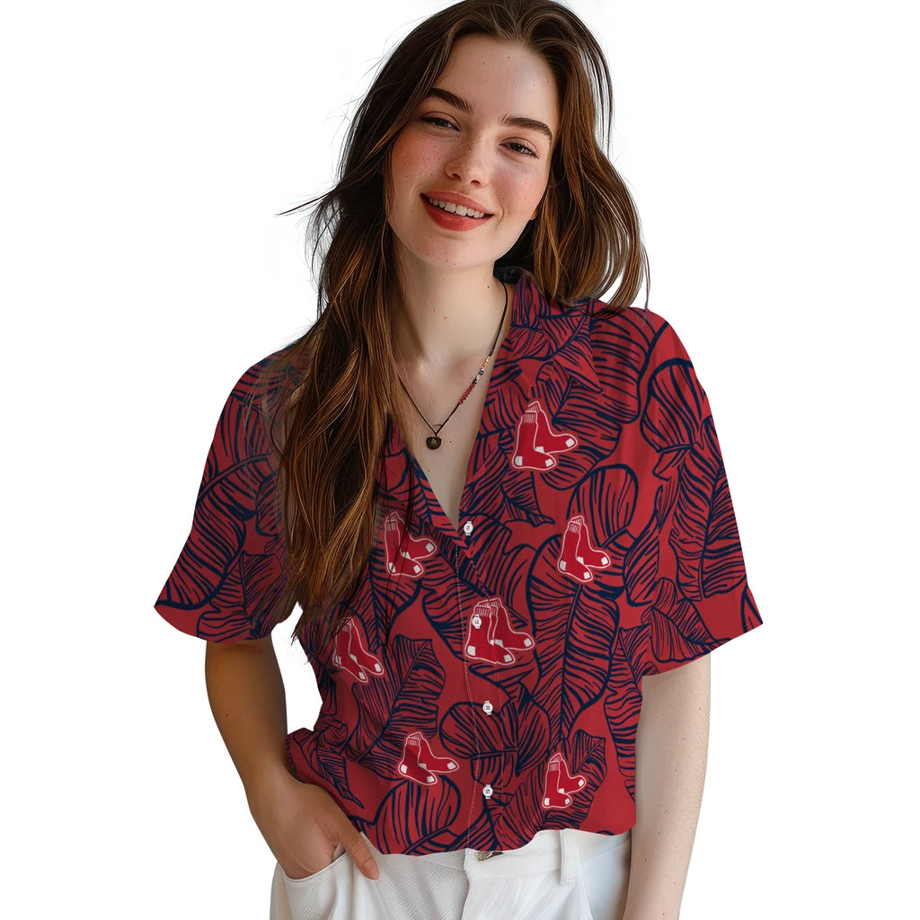 Boston Red Sox Hawaiian Shirt - Leaf Outline | Hula Hawaiian Shirts