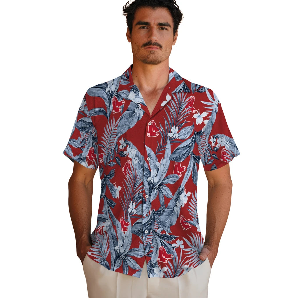 Boston Red Sox Hawaiian Shirt - Palm Leaves | Hula Hawaiian Shirts