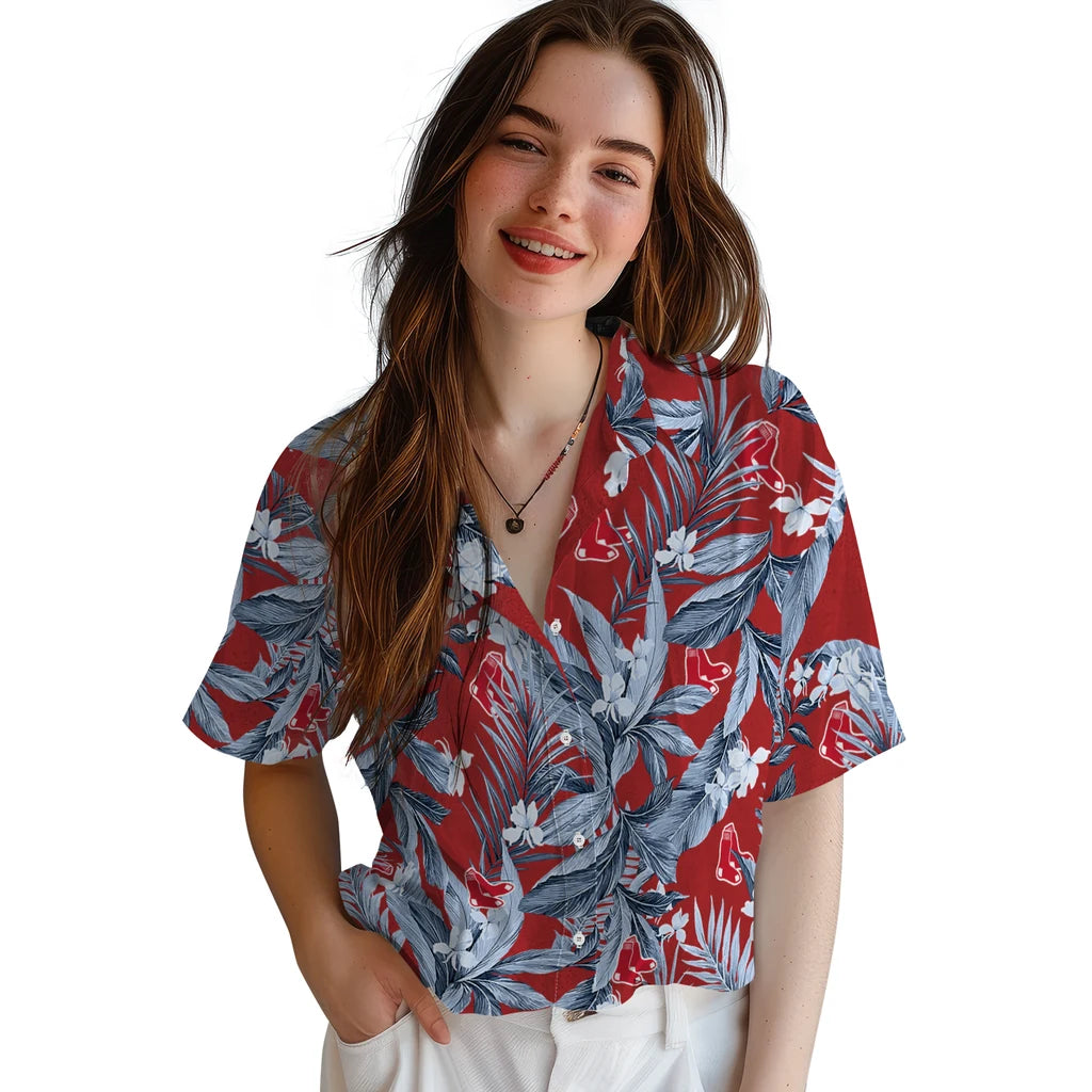 Boston Red Sox Hawaiian Shirt - Palm Leaves | Hula Hawaiian Shirts