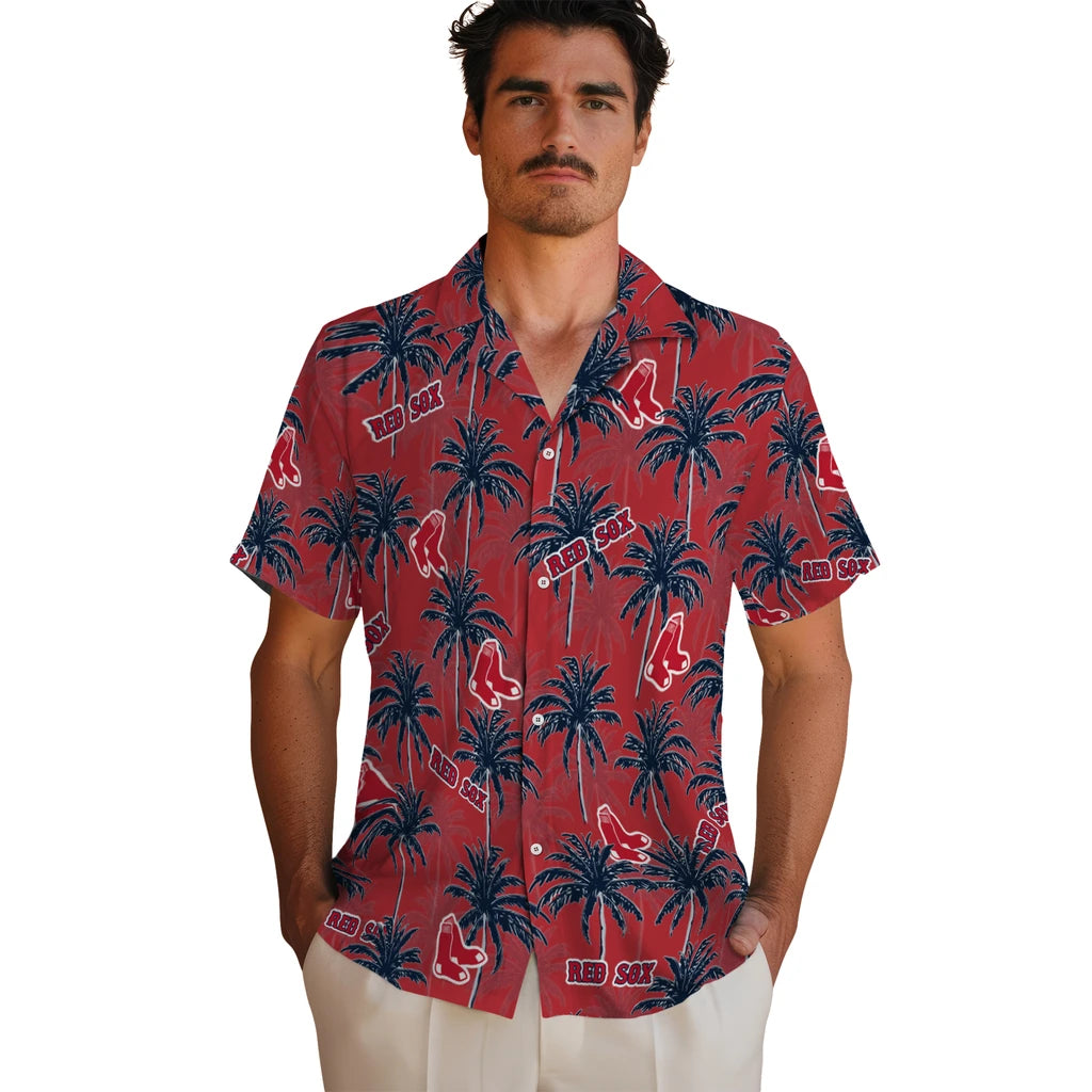 Boston Red Sox Hawaiian Shirt - Palm Tree Motif | Hula Hawaiian Shirts