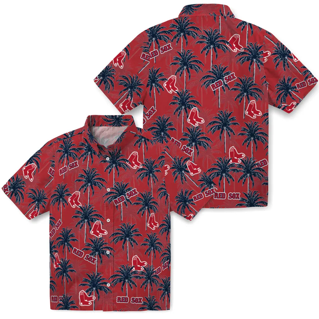 Boston Red Sox Hawaiian Shirt - Palm Tree Motif | Hula Hawaiian Shirts
