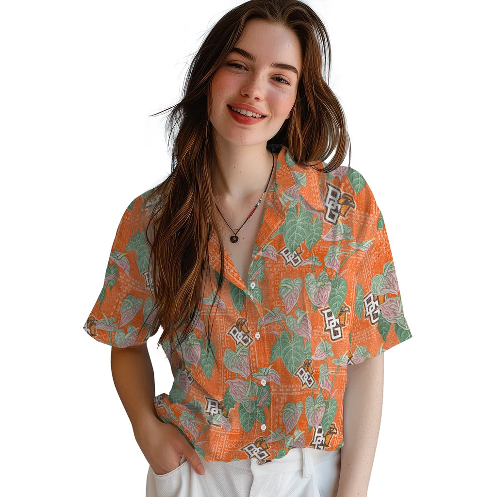 Bowling Green Falcons Hawaiian Shirt - Anthurium Overlay | Hula Hawaiian Shirts