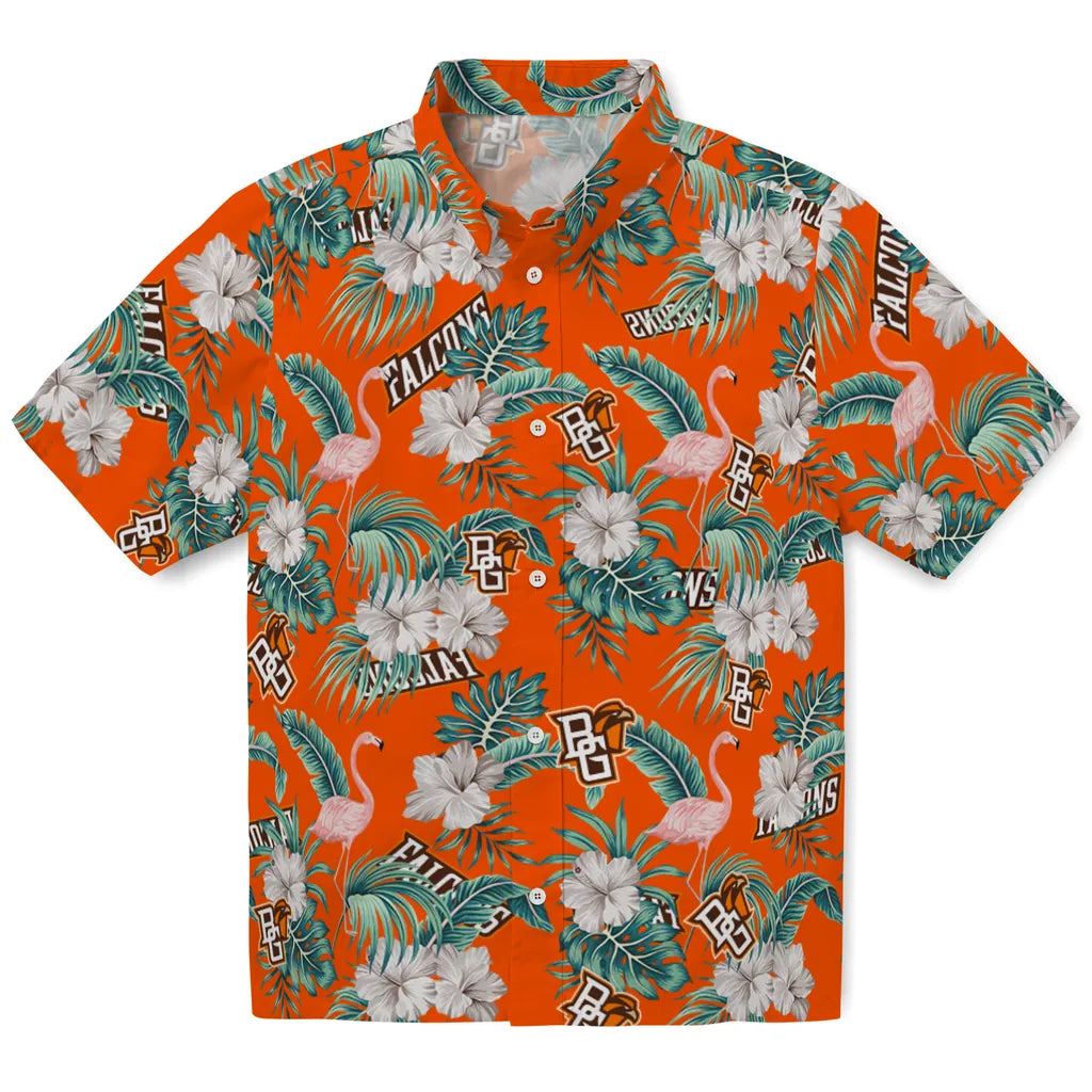 Bowling Green Falcons Hawaiian Shirt - Flamingo and Hibiscus | Hula Hawaiian Shirts