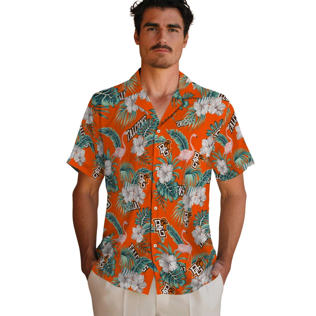 Bowling Green Falcons Hawaiian Shirt - Flamingo and Hibiscus | Hula Hawaiian Shirts