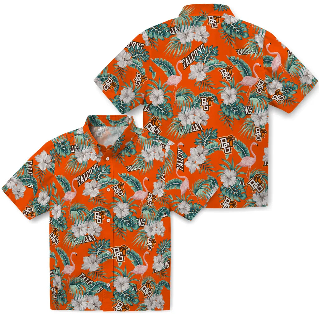 Bowling Green Falcons Hawaiian Shirt - Flamingo and Hibiscus | Hula Hawaiian Shirts