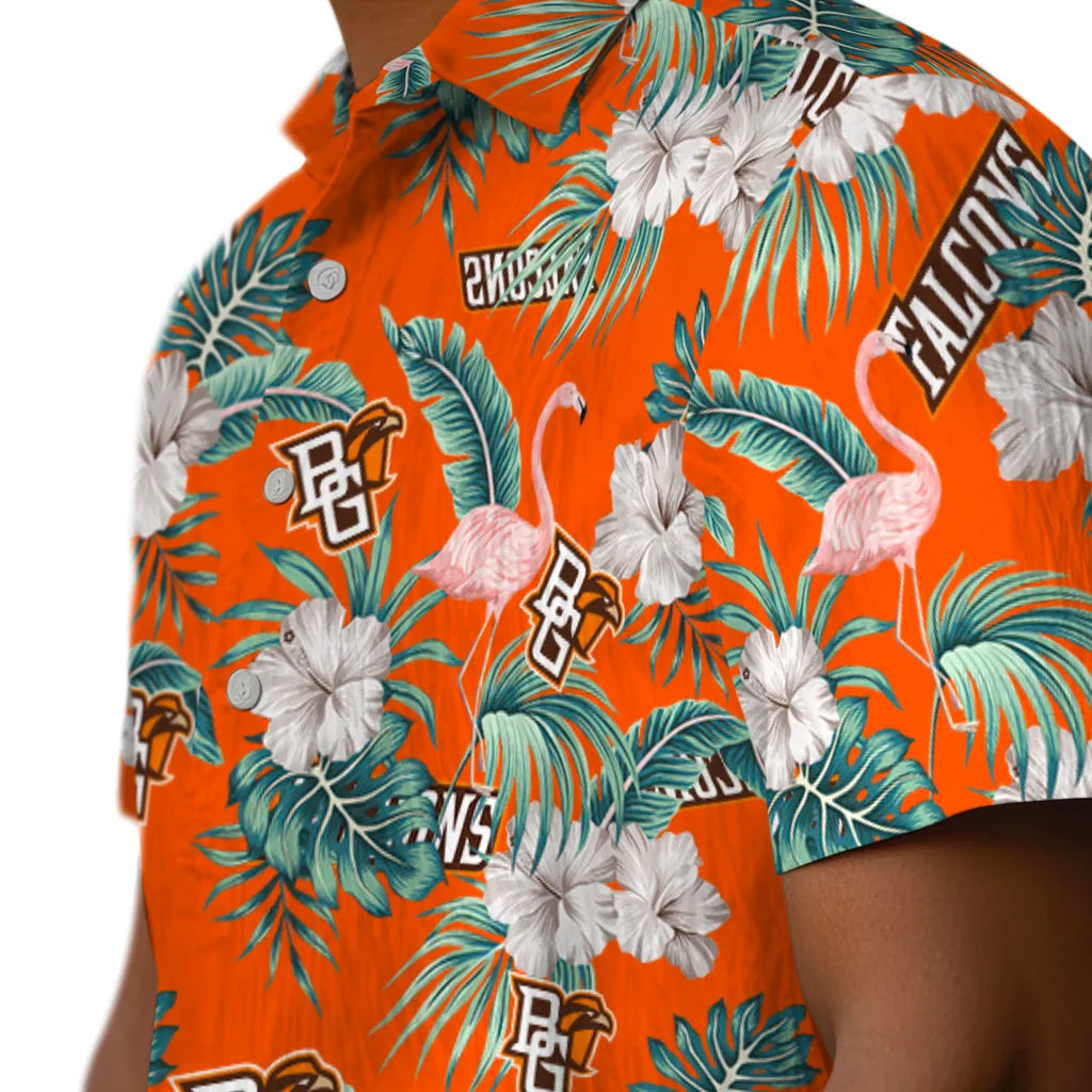 Bowling Green Falcons Hawaiian Shirt - Flamingo and Hibiscus | Hula Hawaiian Shirts