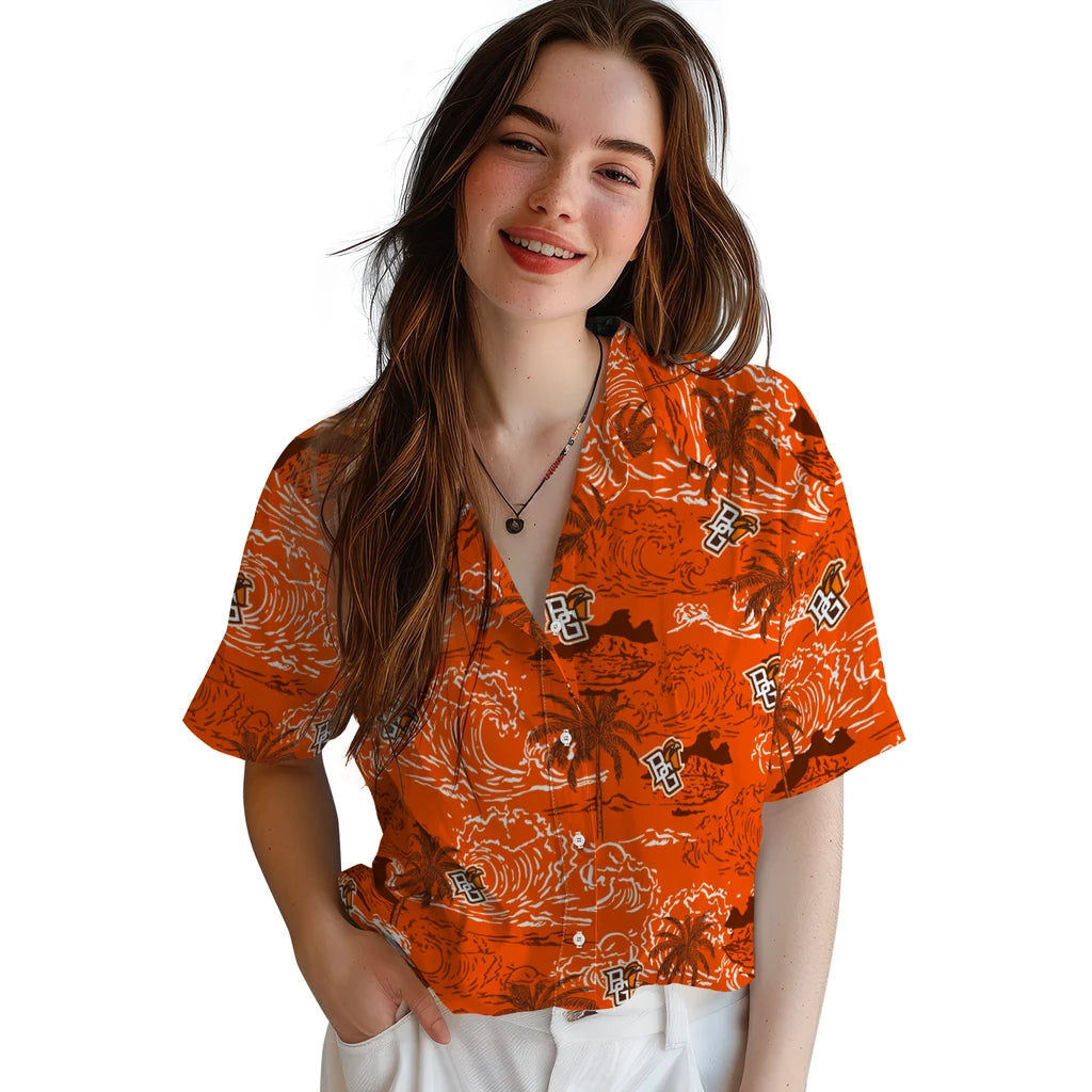 Bowling Green Falcons Hawaiian Shirt - Wave Palm | Hula Hawaiian Shirts