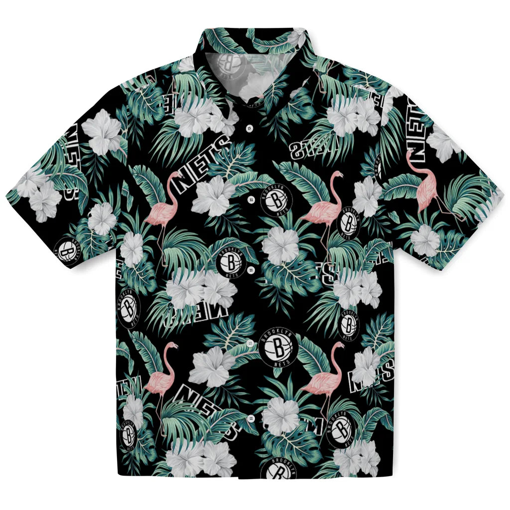Brooklyn Nets Hawaiian Shirt - Flamingo and Hibiscus | Hula Hawaiian Shirts