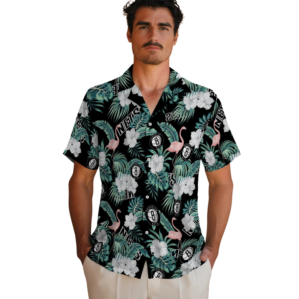 Brooklyn Nets Hawaiian Shirt - Flamingo and Hibiscus | Hula Hawaiian Shirts