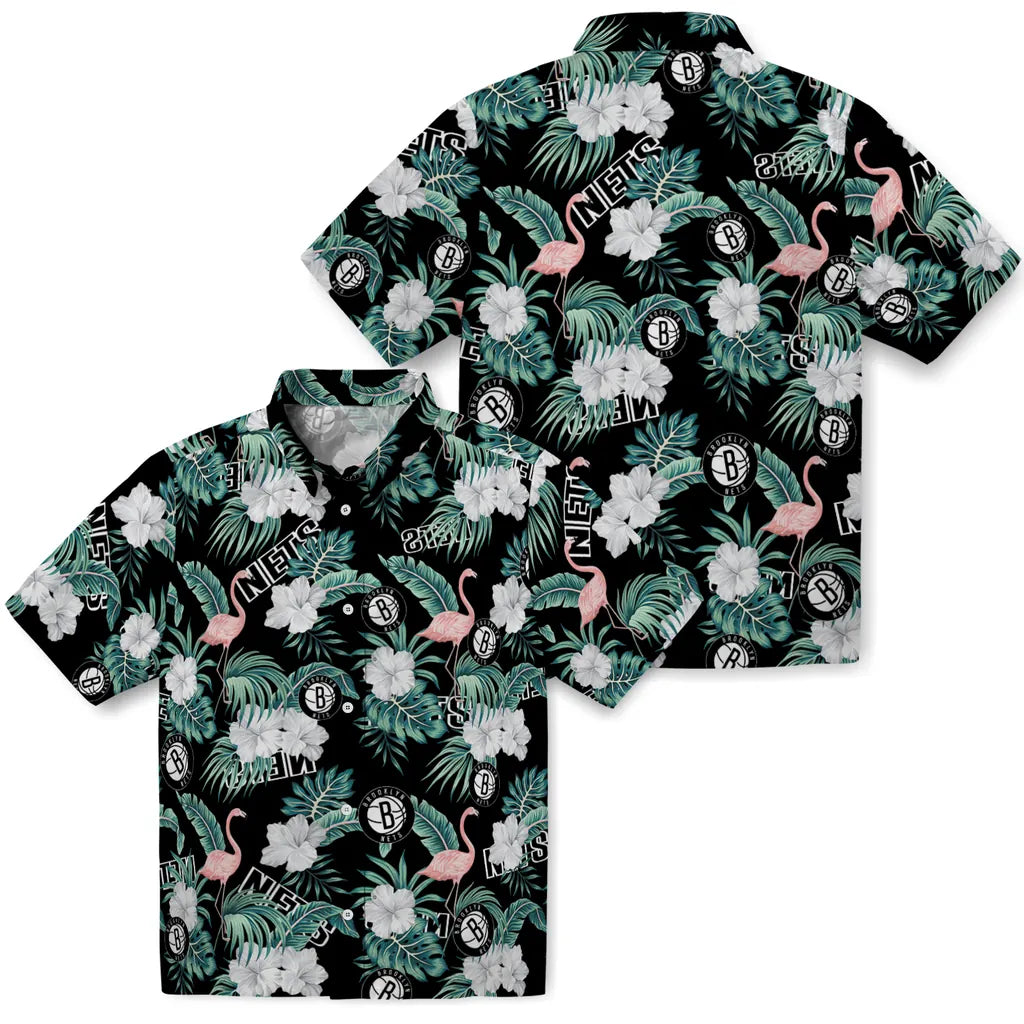 Brooklyn Nets Hawaiian Shirt - Flamingo and Hibiscus | Hula Hawaiian Shirts