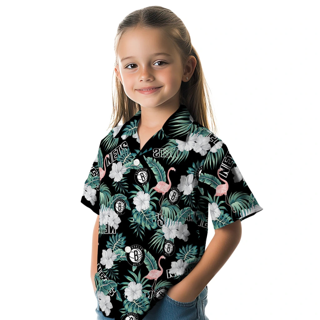 Brooklyn Nets Hawaiian Shirt - Flamingo and Hibiscus | Hula Hawaiian Shirts