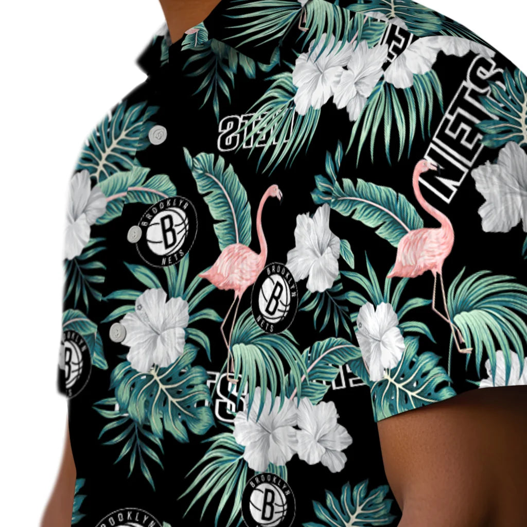 Brooklyn Nets Hawaiian Shirt - Flamingo and Hibiscus | Hula Hawaiian Shirts