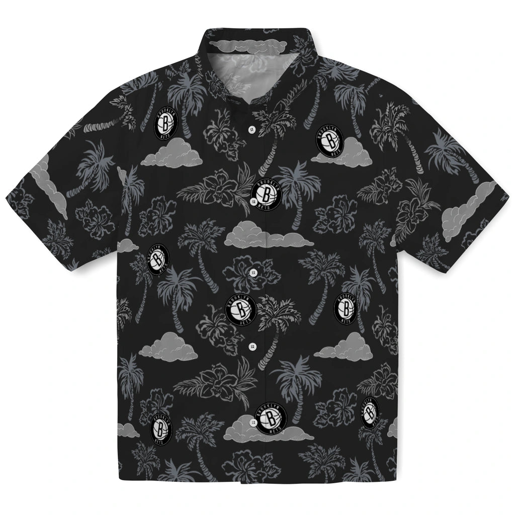 Brooklyn Nets Hawaiian Shirt - Palm And Clouds | Hula Hawaiian Shirts