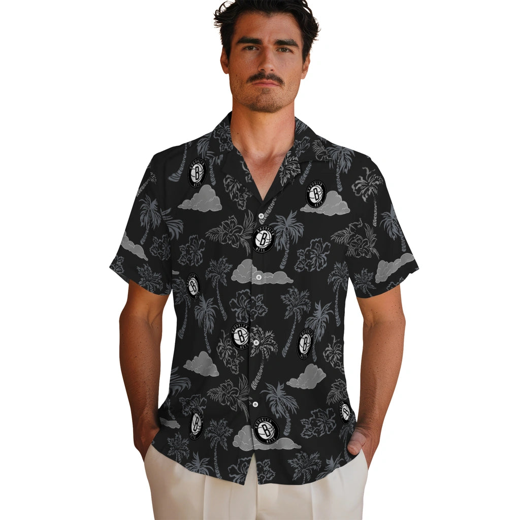 Brooklyn Nets Hawaiian Shirt - Palm And Clouds | Hula Hawaiian Shirts