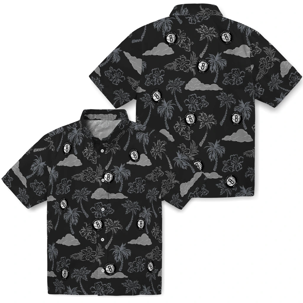 Brooklyn Nets Hawaiian Shirt - Palm And Clouds | Hula Hawaiian Shirts