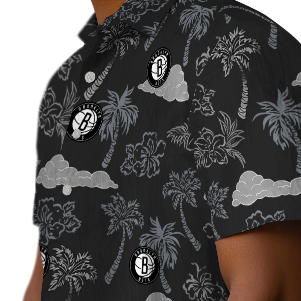 Brooklyn Nets Hawaiian Shirt - Palm And Clouds | Hula Hawaiian Shirts