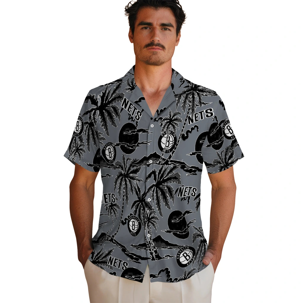 Brooklyn Nets Hawaiian Shirt - Palm Sunset | Hula Hawaiian Shirts