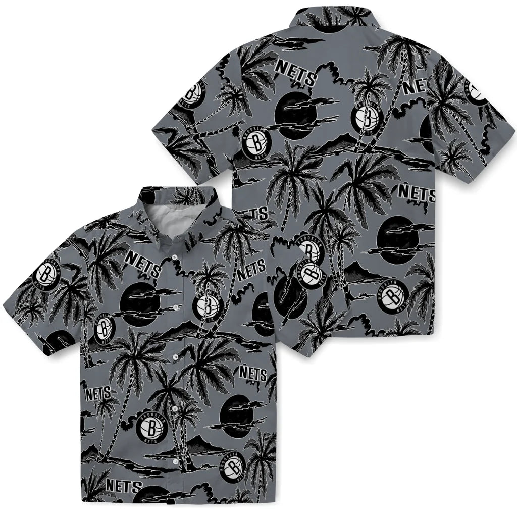 Brooklyn Nets Hawaiian Shirt - Palm Sunset | Hula Hawaiian Shirts