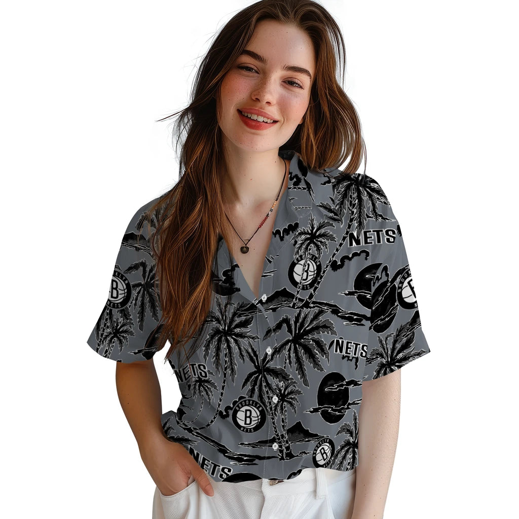 Brooklyn Nets Hawaiian Shirt - Palm Sunset | Hula Hawaiian Shirts