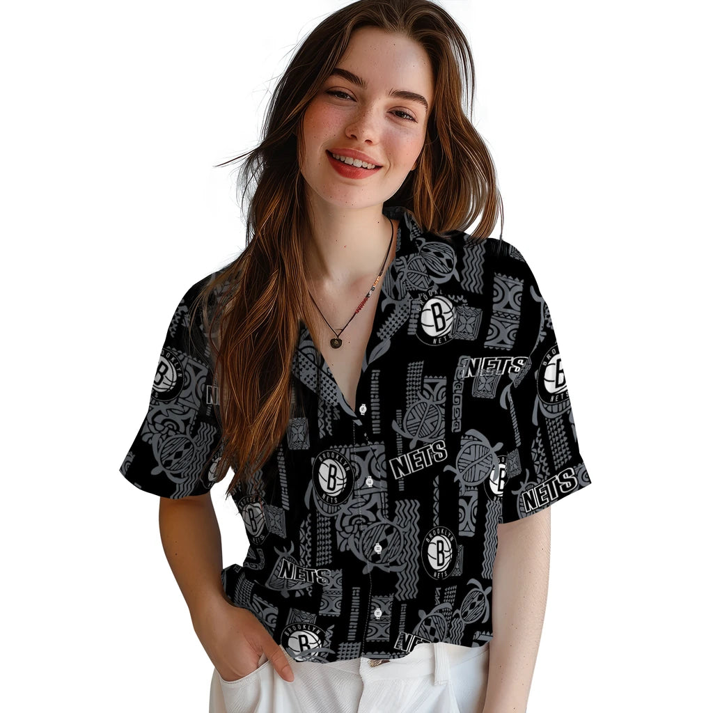 Brooklyn Nets Hawaiian Shirt - Turtle Lines | Hula Hawaiian Shirts