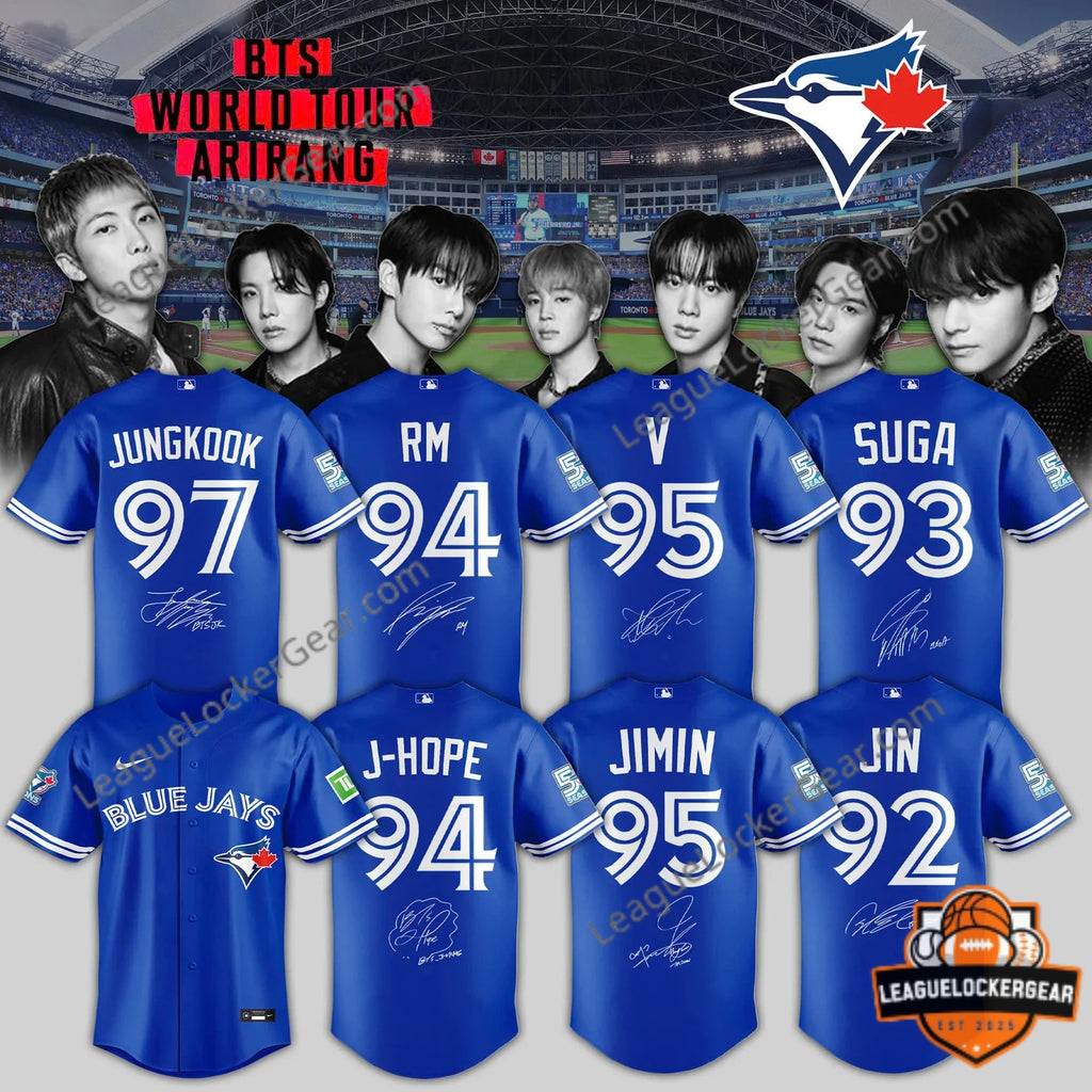 BTS World Tour Arirang Toronto Blue Jays Baseball Jersey - LeagueLockerGear